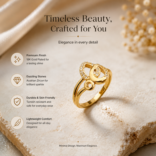 Gold Plated Zircon Ring for Women – Elegant Double Loop Statement Ring