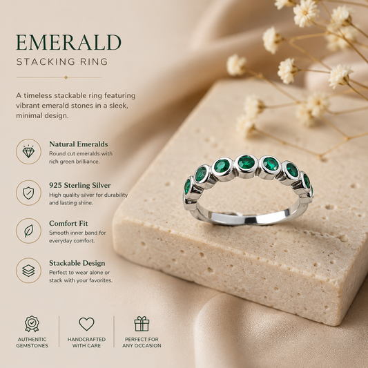 Emerald Stacking Ring for Women – Sterling Silver Green Gemstone Ring