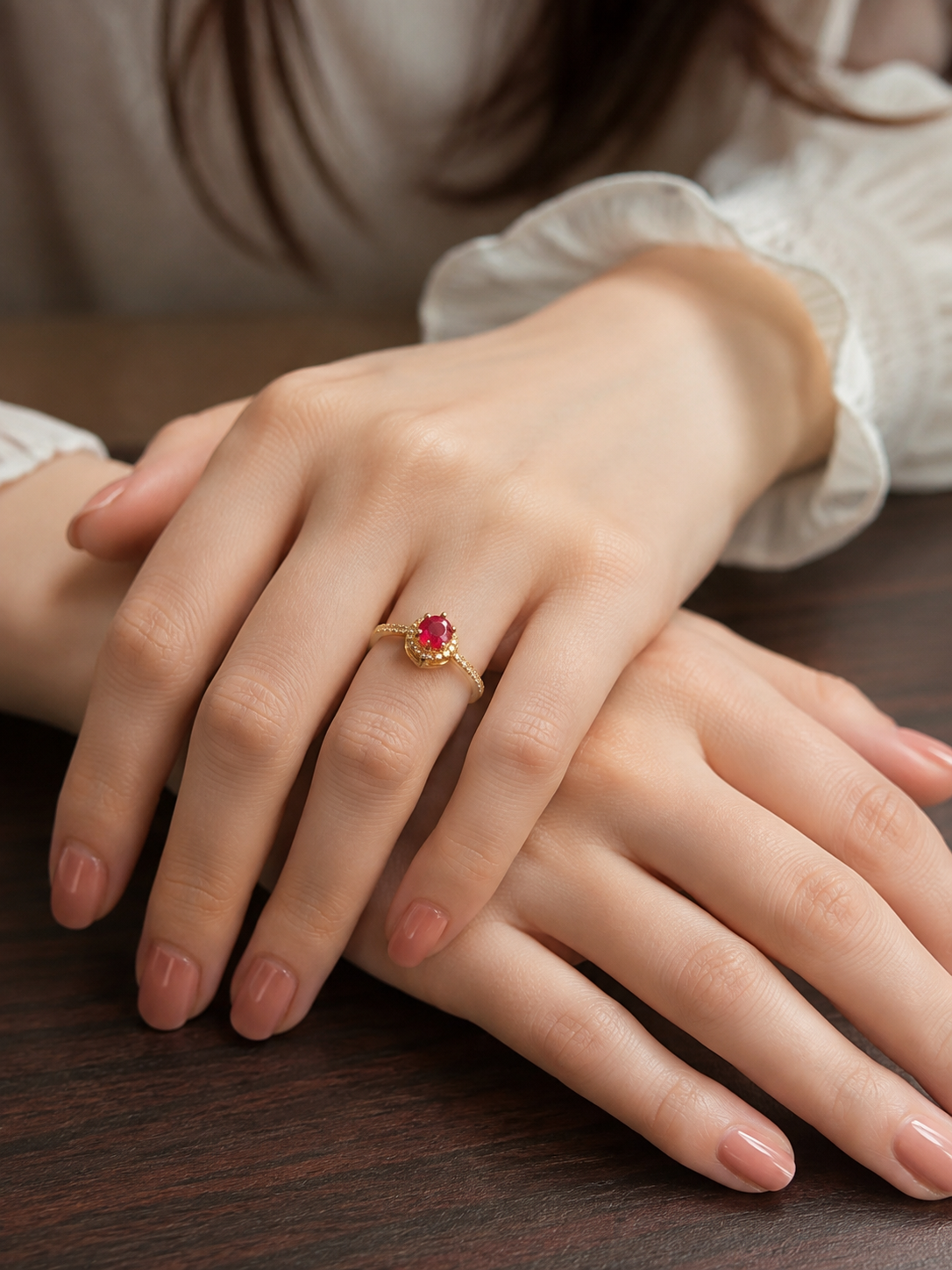 Ruby Royal Ring for Women – Gold-Tone Ruby Gemstone Statement Ring