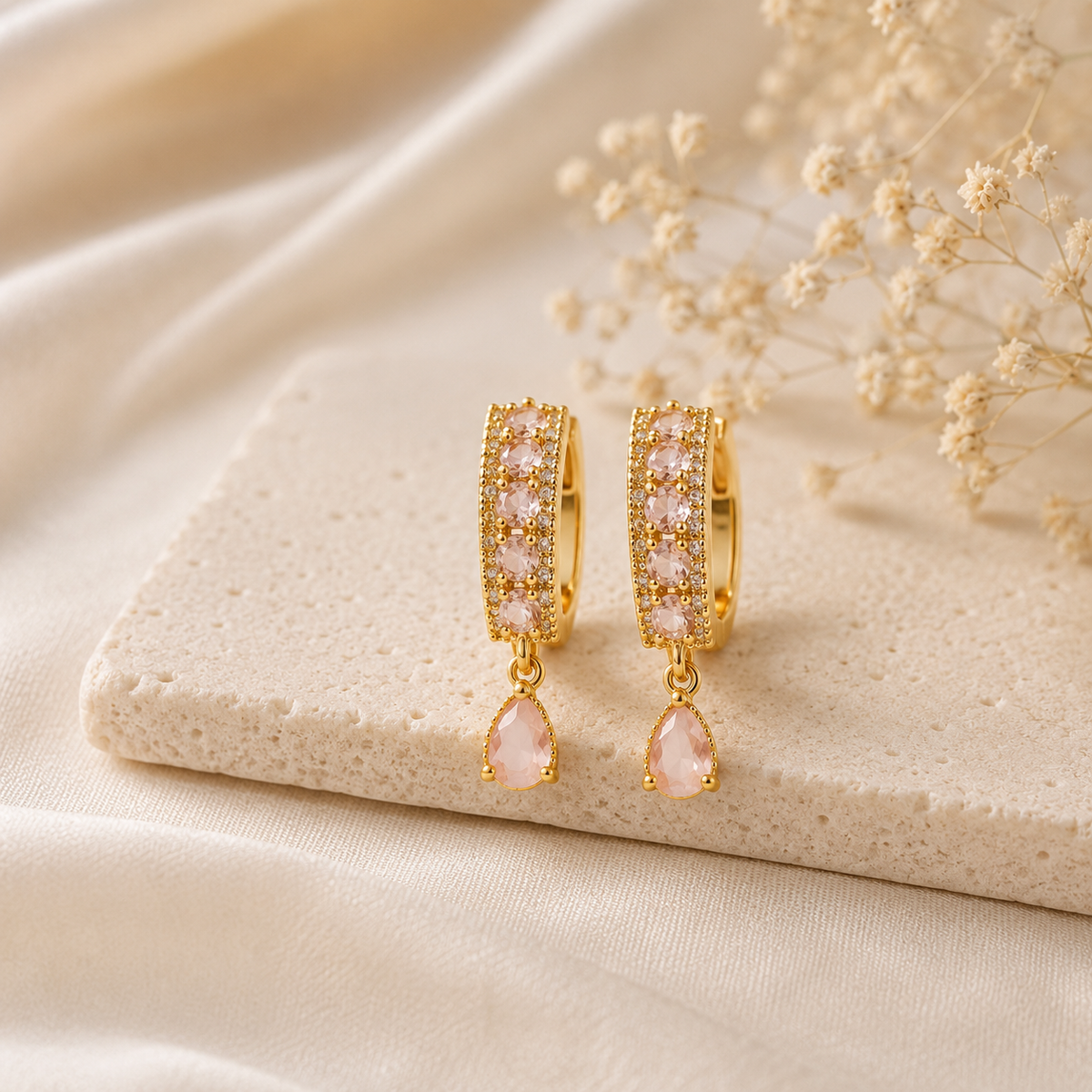 Elegant Gold-Tone Gemstone Drop Hoop Earrings for Women – 3 Variants