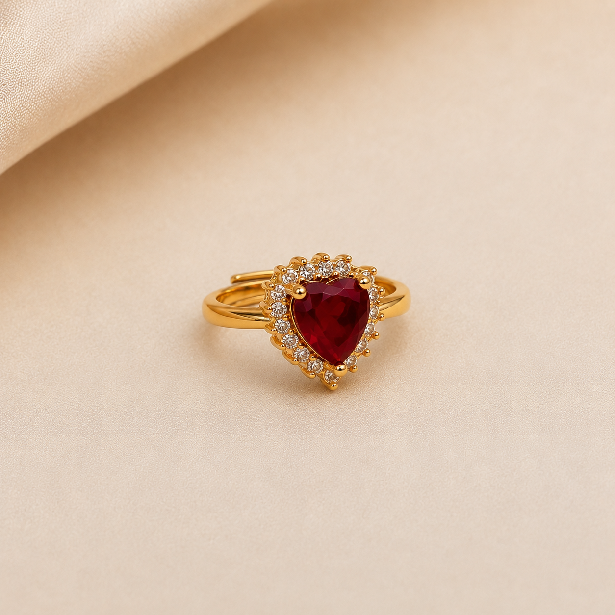Heart of Elegance Ring Red Stone - Free Size