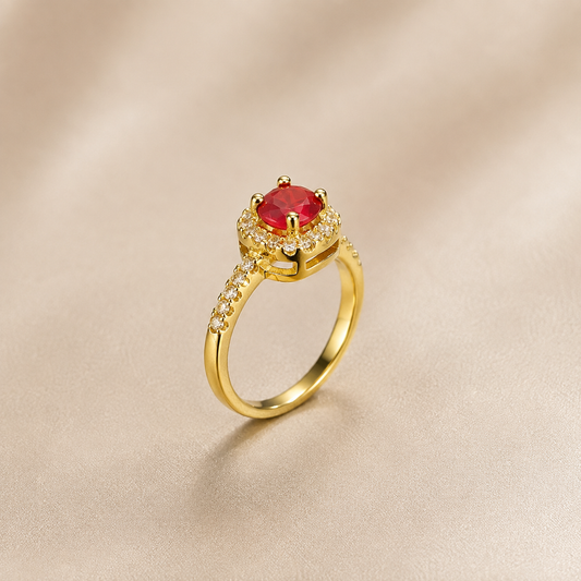Ruby Royal Ring for Women – Gold-Tone Ruby Gemstone Statement Ring