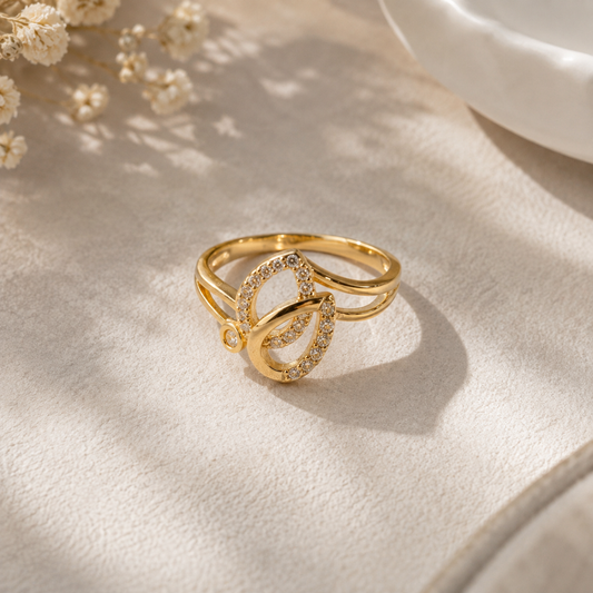 Gold Plated Zircon Ring for Women – Elegant Double Loop Statement Ring