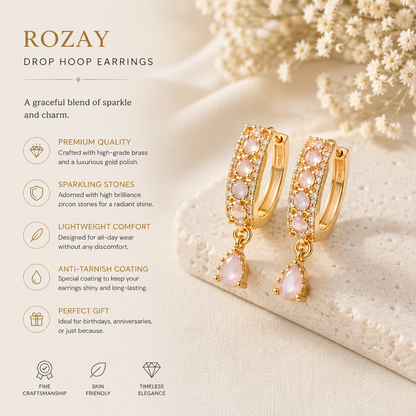 Elegant Gold-Tone Gemstone Drop Hoop Earrings for Women – 3 Variants