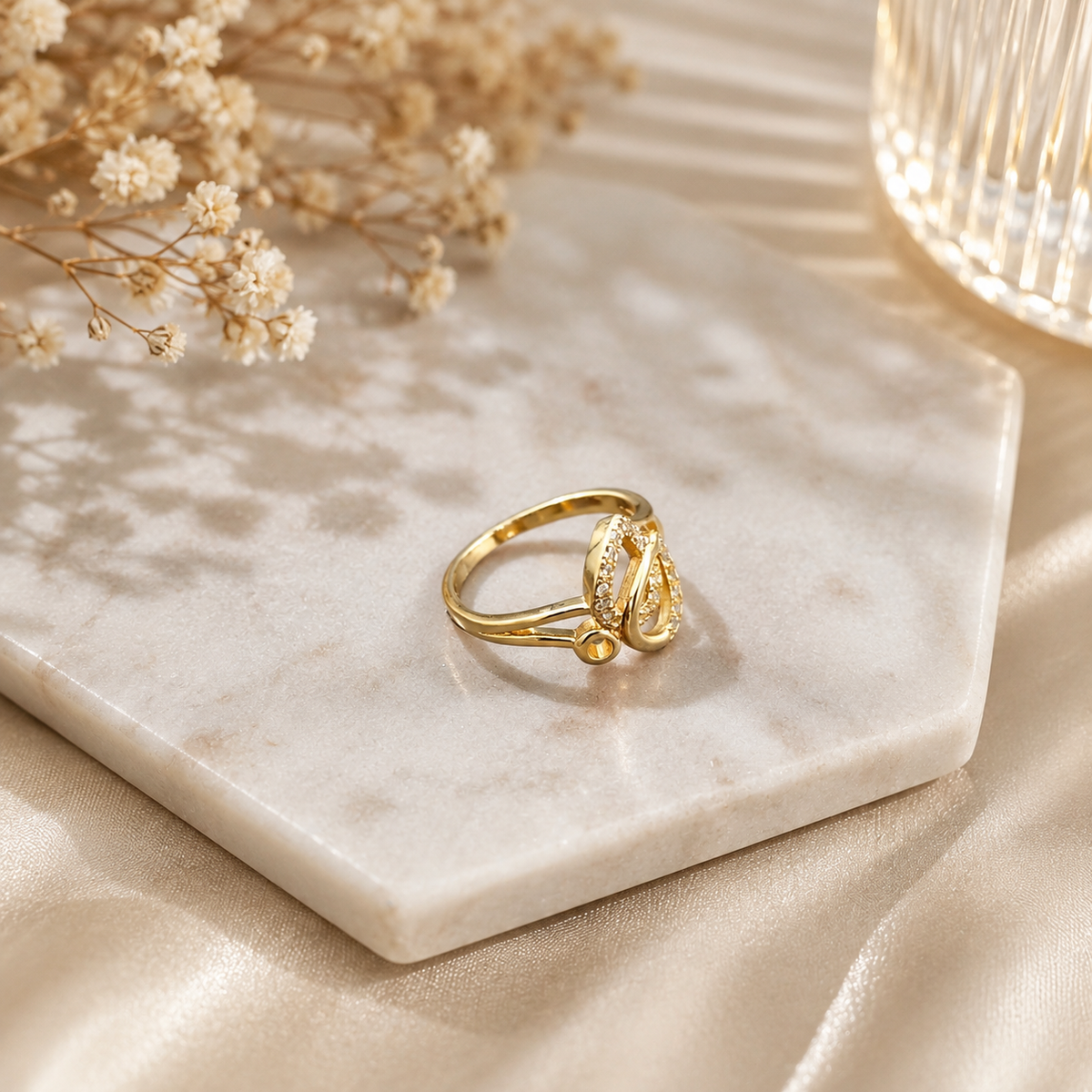 Gold Plated Zircon Ring for Women – Elegant Double Loop Statement Ring