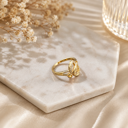 Gold Plated Zircon Ring for Women – Elegant Double Loop Statement Ring