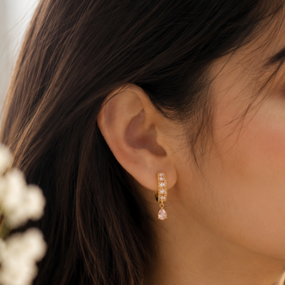 Elegant Gold-Tone Gemstone Drop Hoop Earrings for Women – 3 Variants