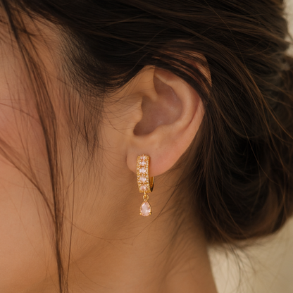 Elegant Gold-Tone Gemstone Drop Hoop Earrings for Women – 3 Variants