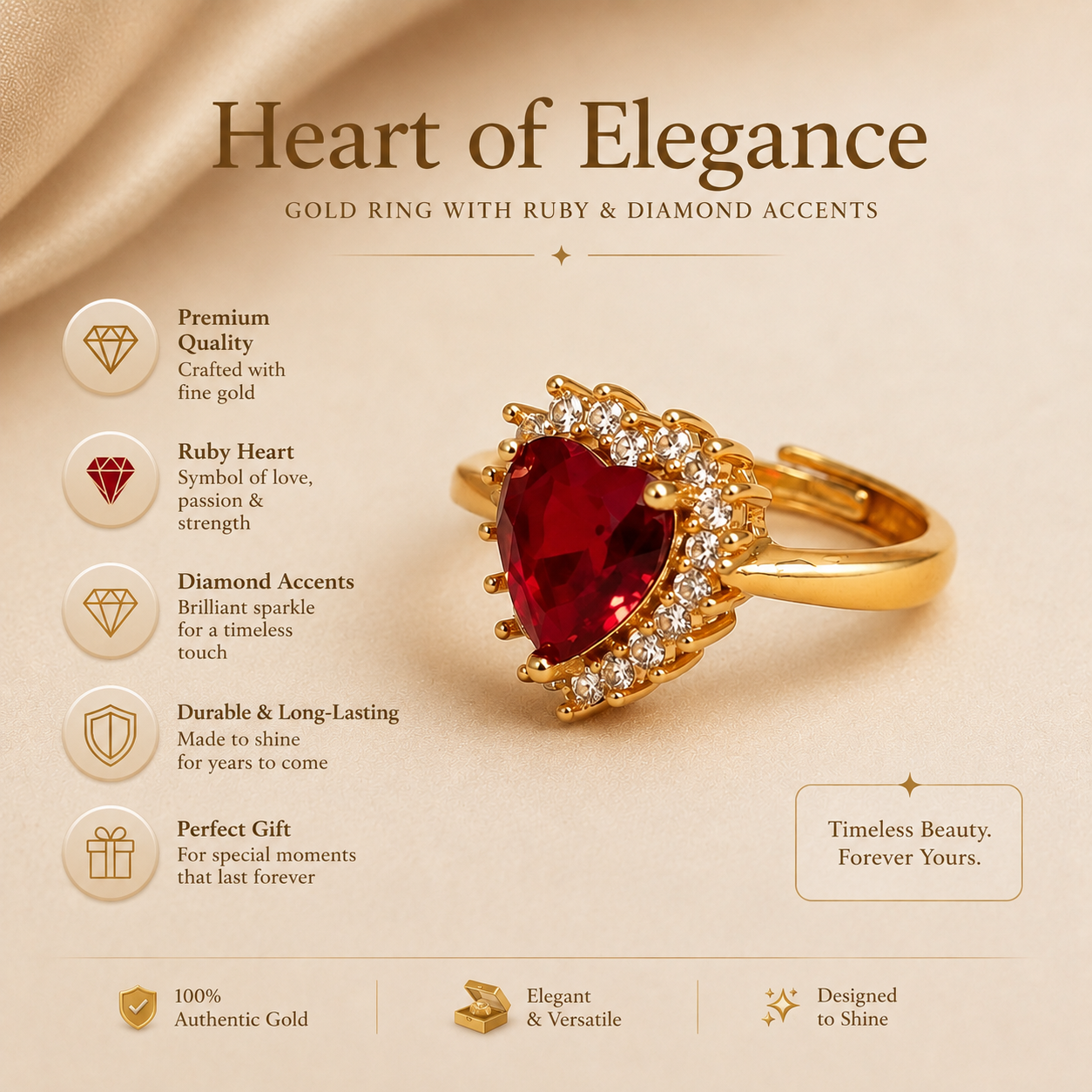 Heart of Elegance Ring Red Stone - Free Size