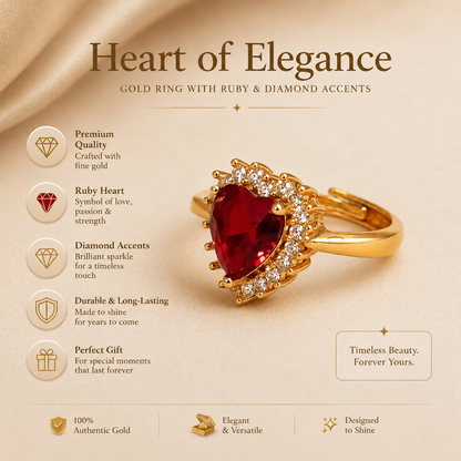 Heart of Elegance Ring Red Stone - Free Size