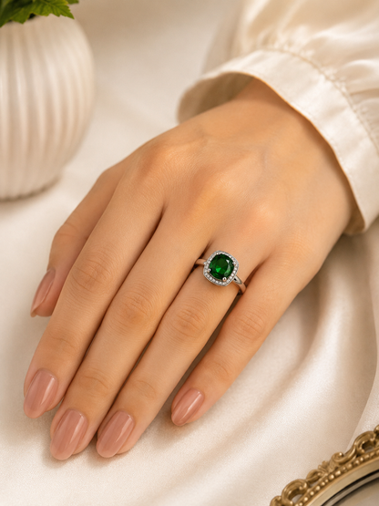 Green Gem Elegance Ring for Women – Sterling Silver Green Gemstone Ring