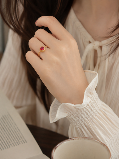 Ruby Royal Ring for Women – Gold-Tone Ruby Gemstone Statement Ring