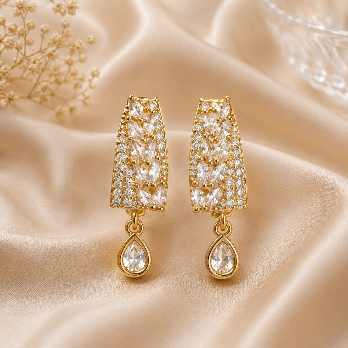 Elegant Gold-Tone Gemstone Drop Hoop Earrings for Women – 3 Variants