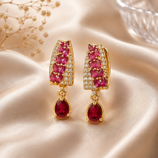 Elegant Gold-Tone Gemstone Drop Hoop Earrings for Women – 3 Variants